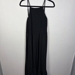 Dreimp Maxi Dress Smocked Boho Minimalist Whimsigoth Flowy Tiered High-Low Sz L